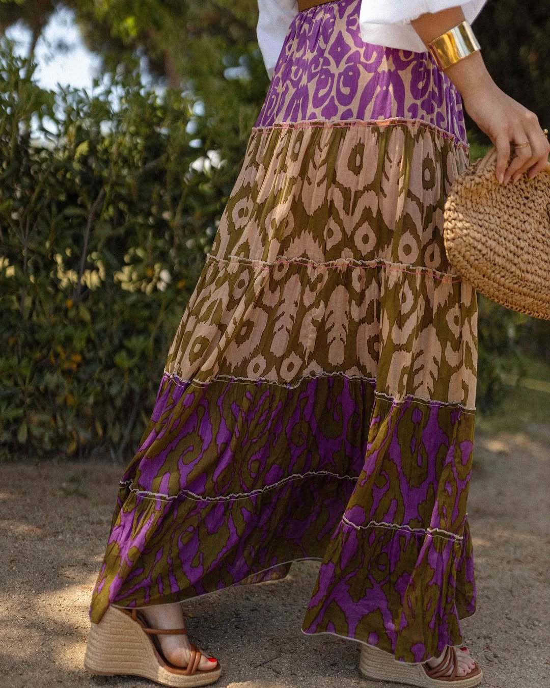 Women’s New Arrival Printed Ruffled Flared Long Skirt
