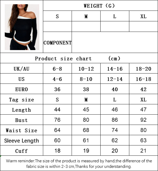 Women’s Spring/Summer New Arrival American Designer Color-Block T-Shirt – Asymmetric Waist-Cinching Slimming Long Sleeve Top