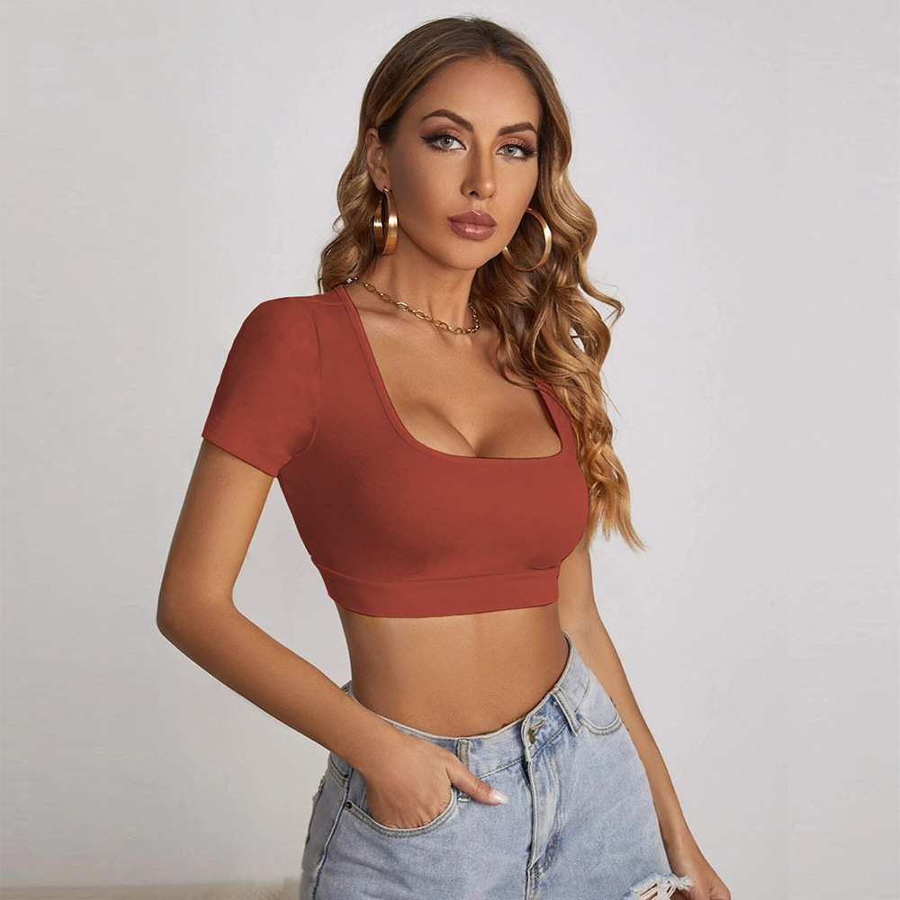 Women’s Summer New Arrival Square Neck Crop T-Shirt – Sexy Slim-Fit Streetwear Short Sleeve Top