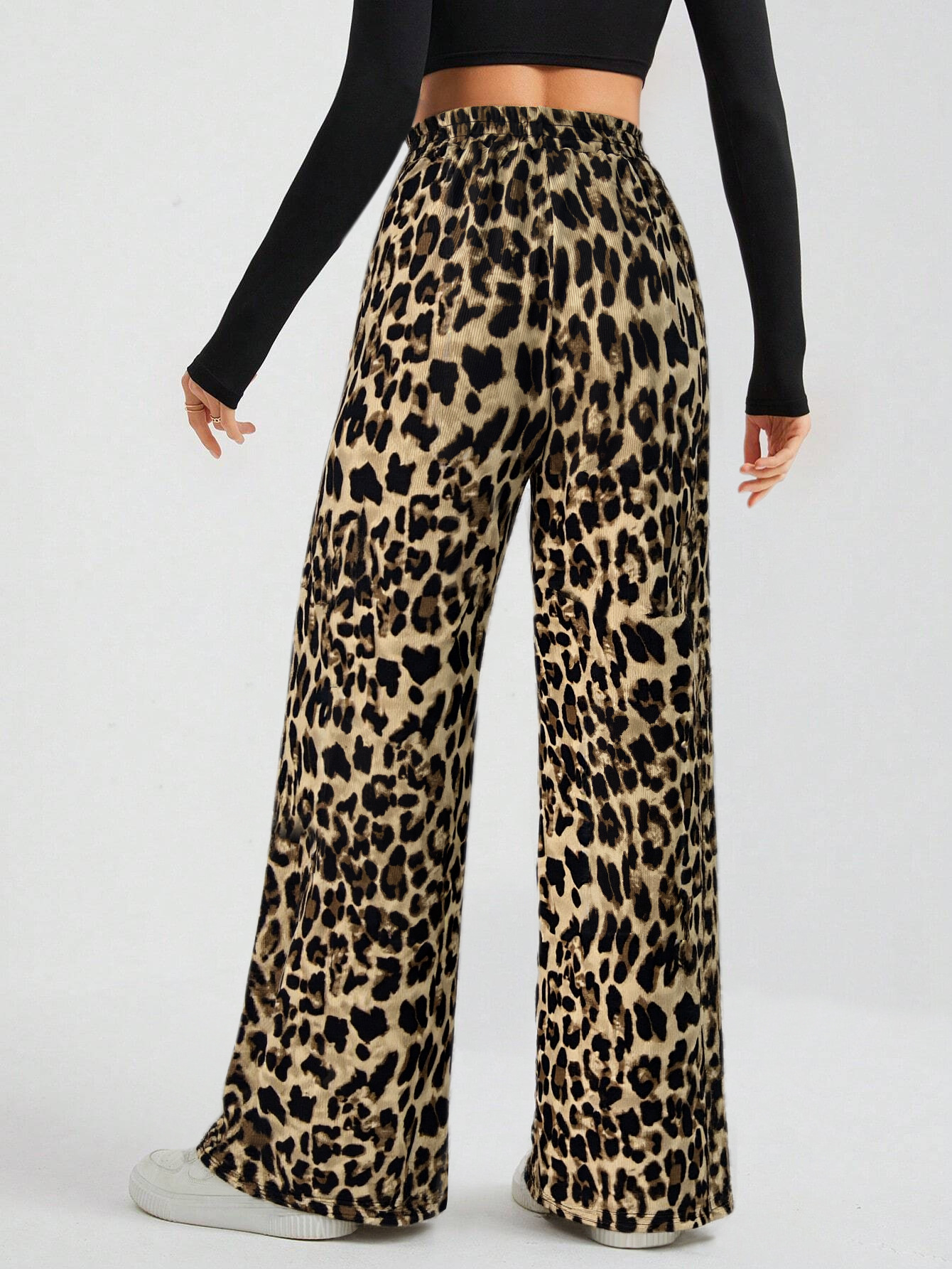 Women’s Retro Chic Leopard Print Wide-Leg Pants – Spring/Summer High-Waist Draping Loose Long Pants Ins Style Floor-Length Trousers