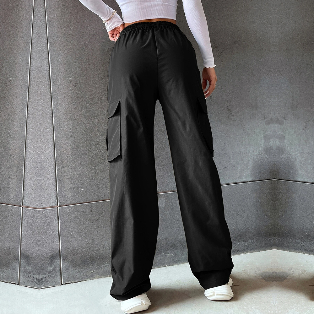 Women’s 2026 New Arrival Ins Streetwear Fashion Solid Elastic Waist Pocket Casual Cargo Pants