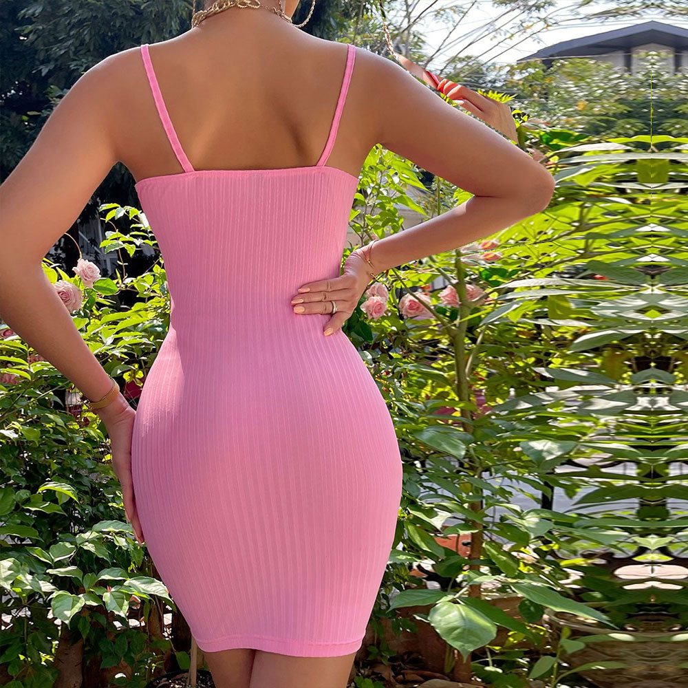 Women’s Barbie Pink 2026 Cross-Border Sexy Off-Shoulder Slim-Fit Bodycon Party Camisole Dress