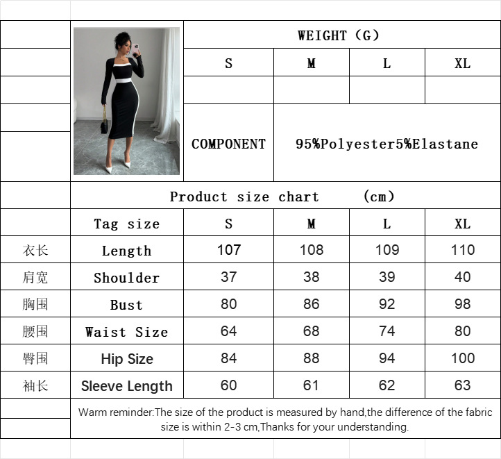 Women’s 2026 New Arrival Patchwork Color-Block Midi Dress – Sexy Bodycon Long Sleeve Dress