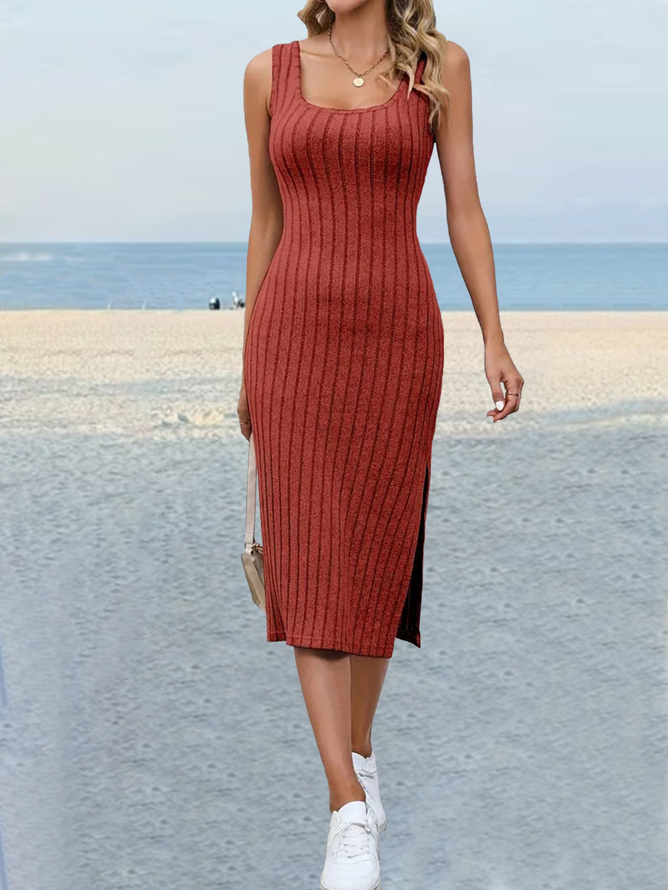 Women’s 2026 New Arrival Sexy Hot Girl Ribbed Designer Side Slit Slimming Dress