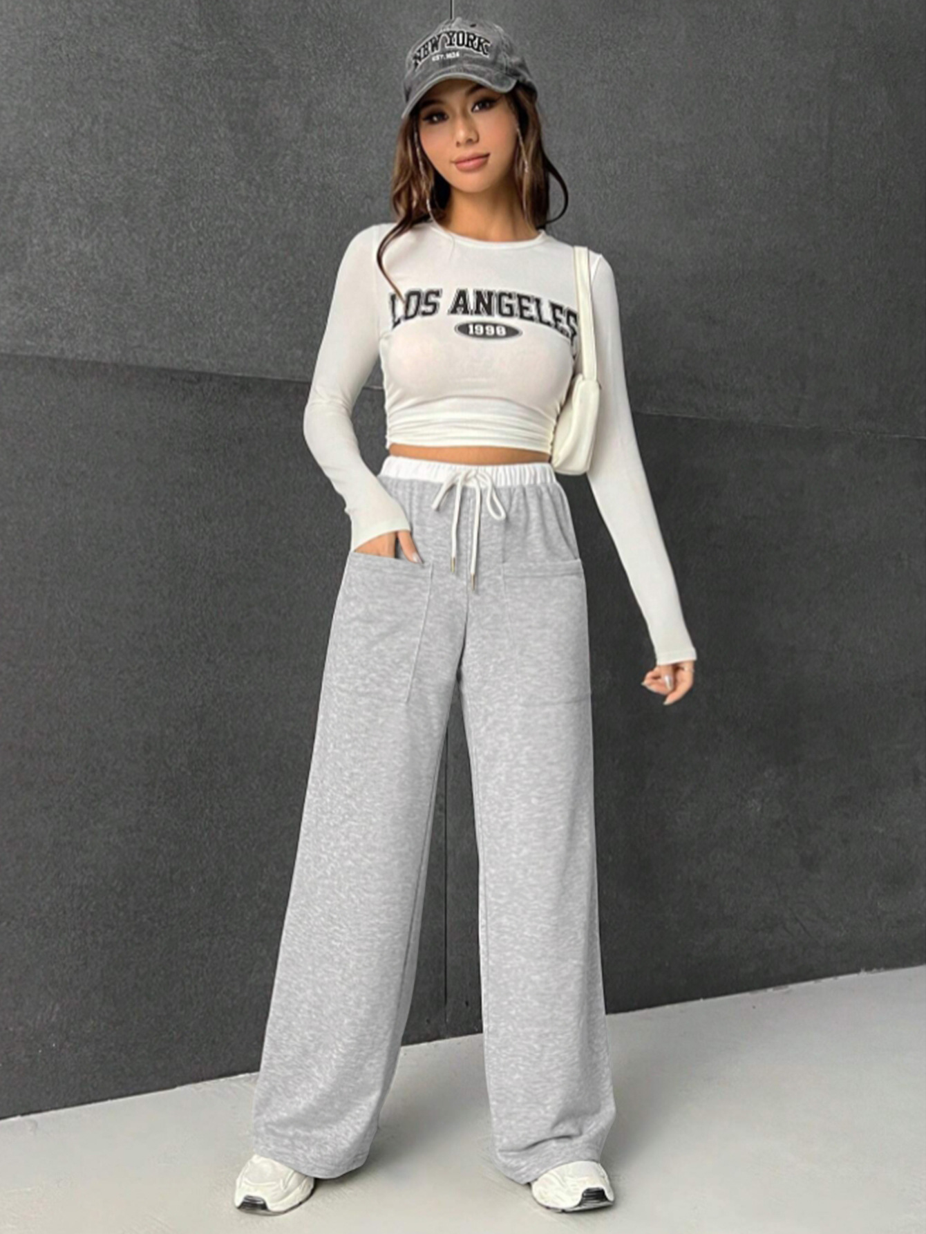 Women’s 2026 New Arrival Casual Straight Fit Drawstring Waist Color-Block Hip-Hiding Slimming Loose Long Pants