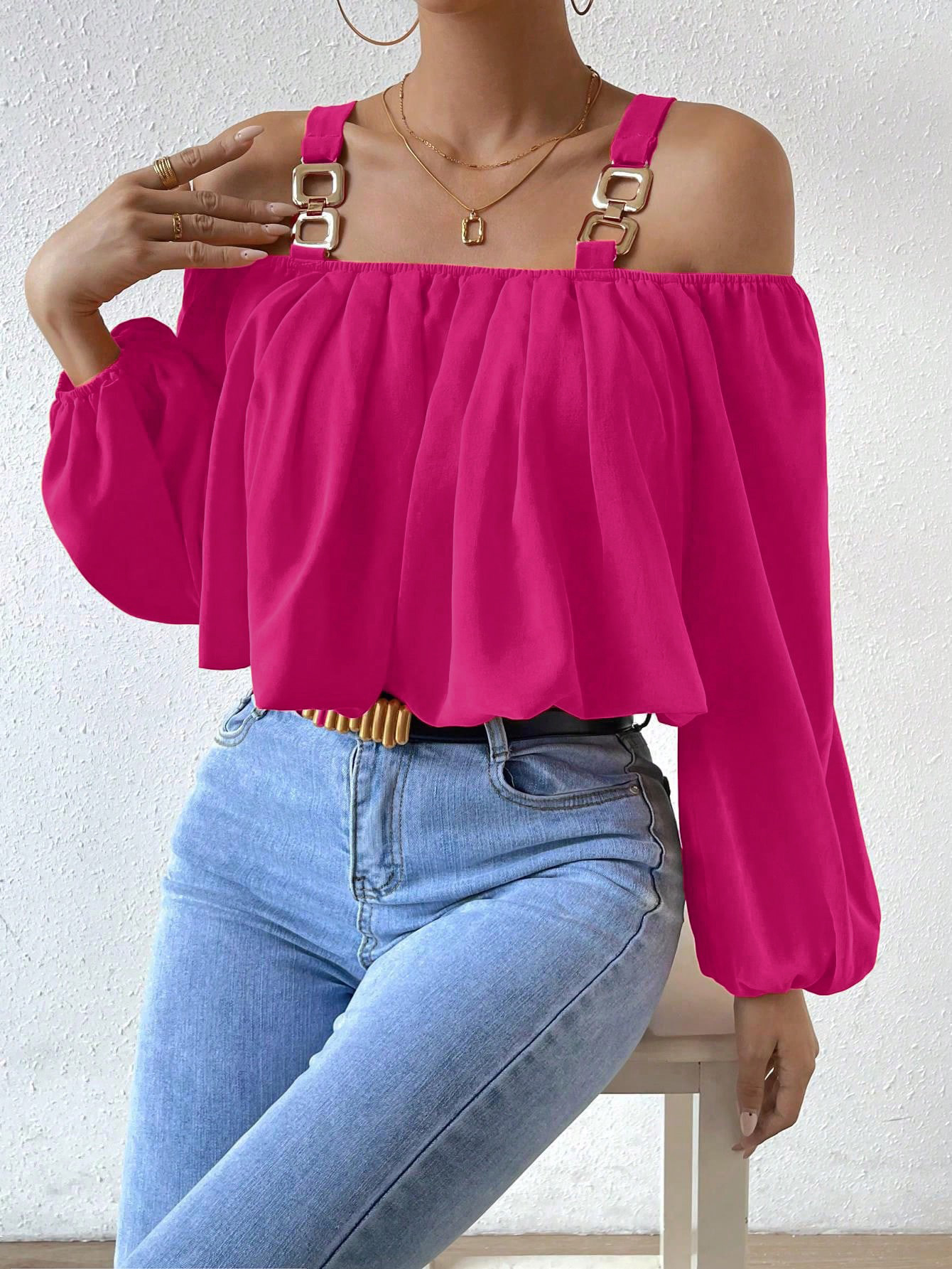 Women’s Bestseller 2026 Hot Girl Camisole Off-Shoulder Trendy Color Lantern Sleeve Loose Crop Top