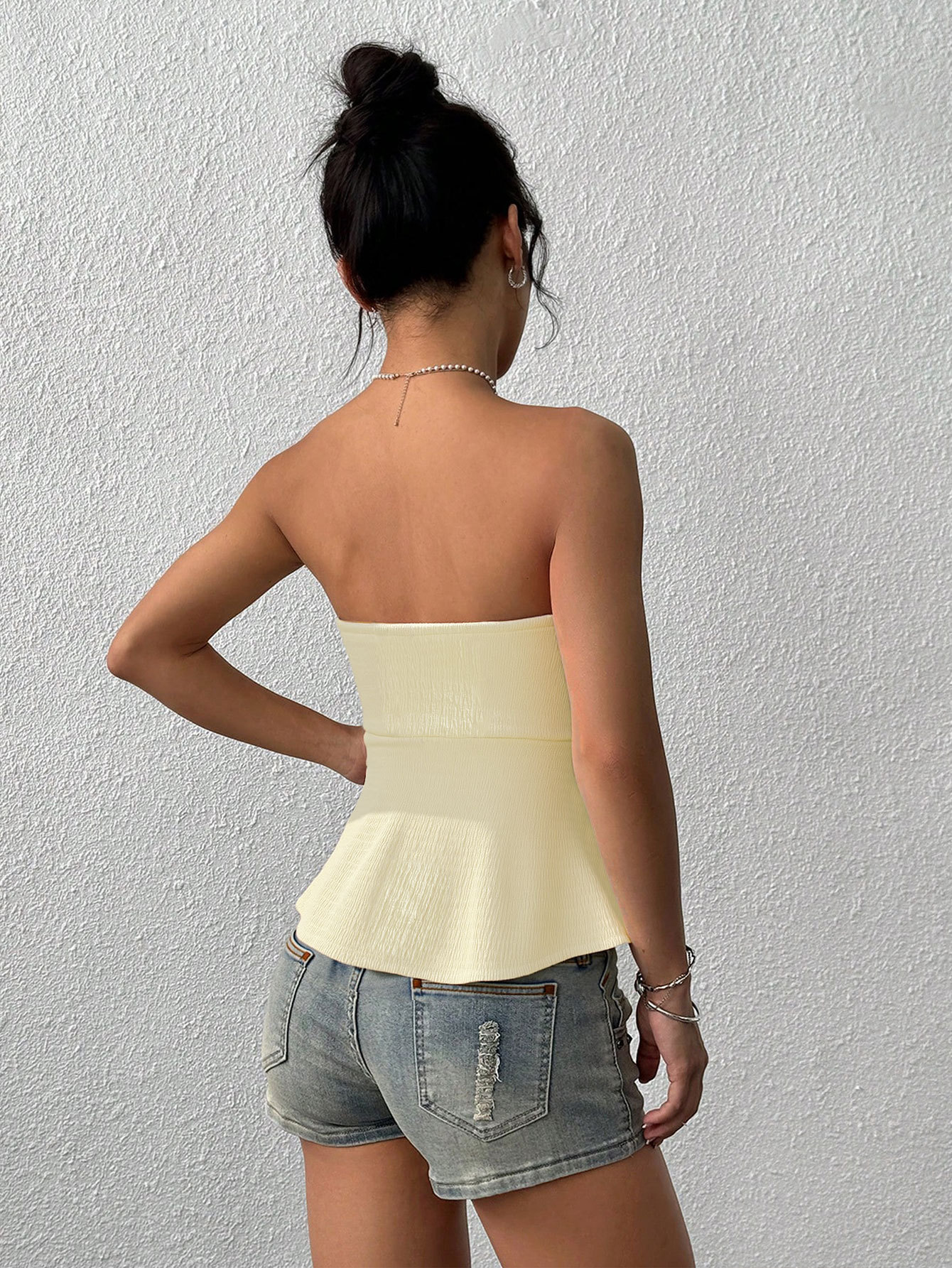 Women’s Hot Girl Sexy Strapless Top – Ruched Off-Shoulder Slim-Fit Summer New Arrival Solid Sleeveless Top for Export