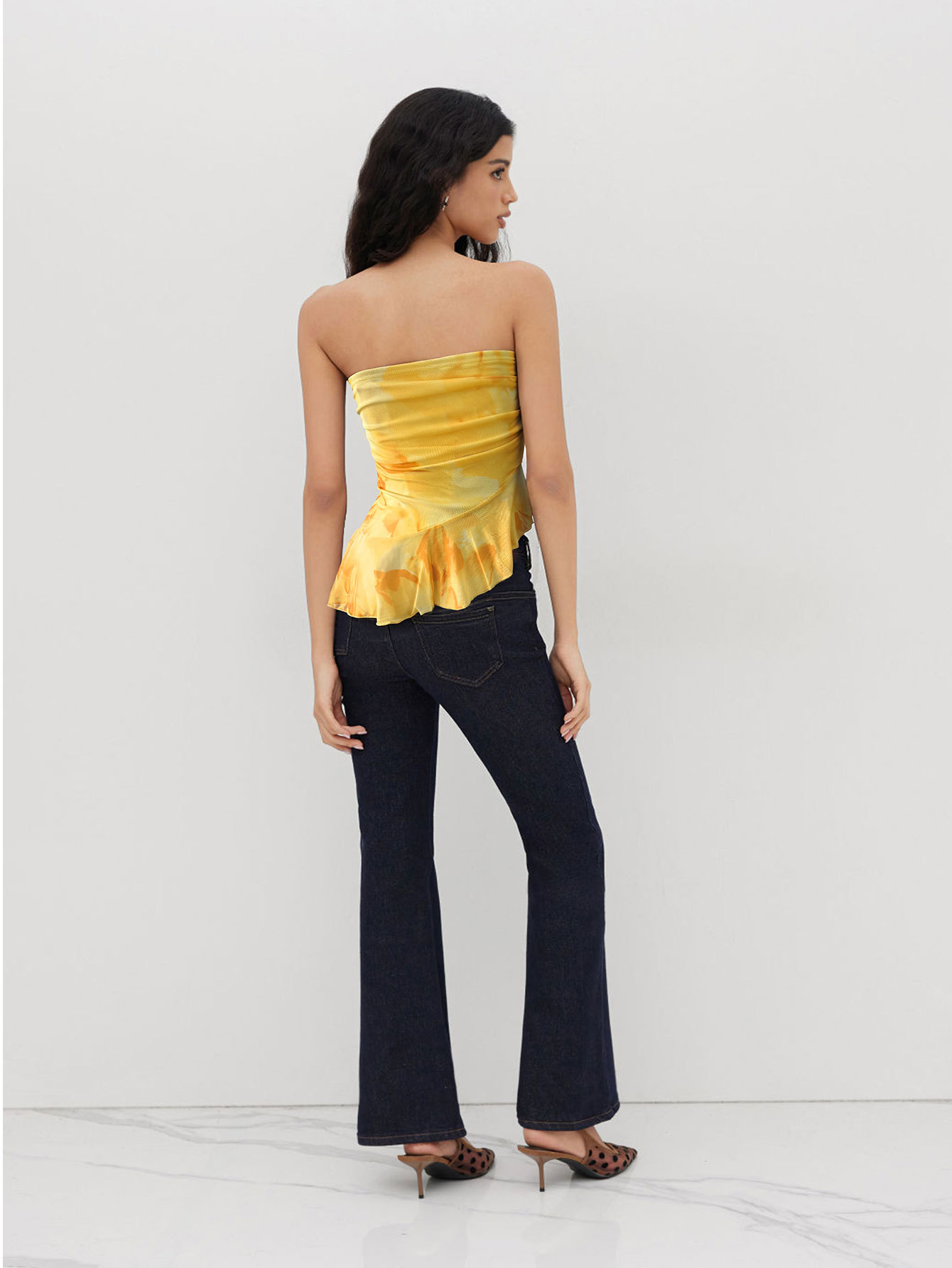 Women’s Strapless Tie-Dye Tank Top – Summer Sexy Off-Shoulder Ruffled Crop Top Casual Trendy Ins Style