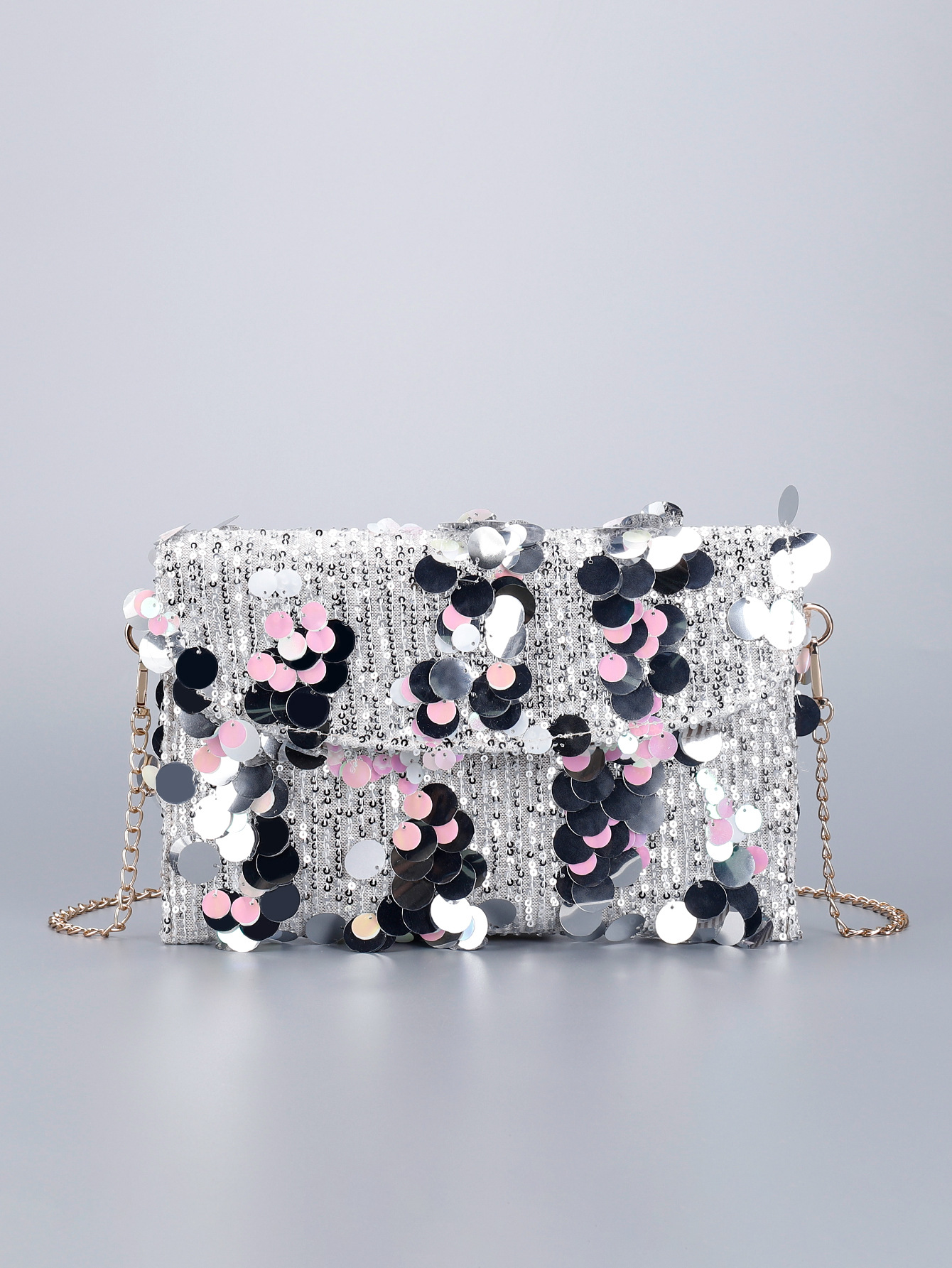 Women’s Sequin Embroidered Shoulder Bag – Chain Evening Bag Fashion Purse Spring/Summer Unique Envelope Bag Silver Handbag