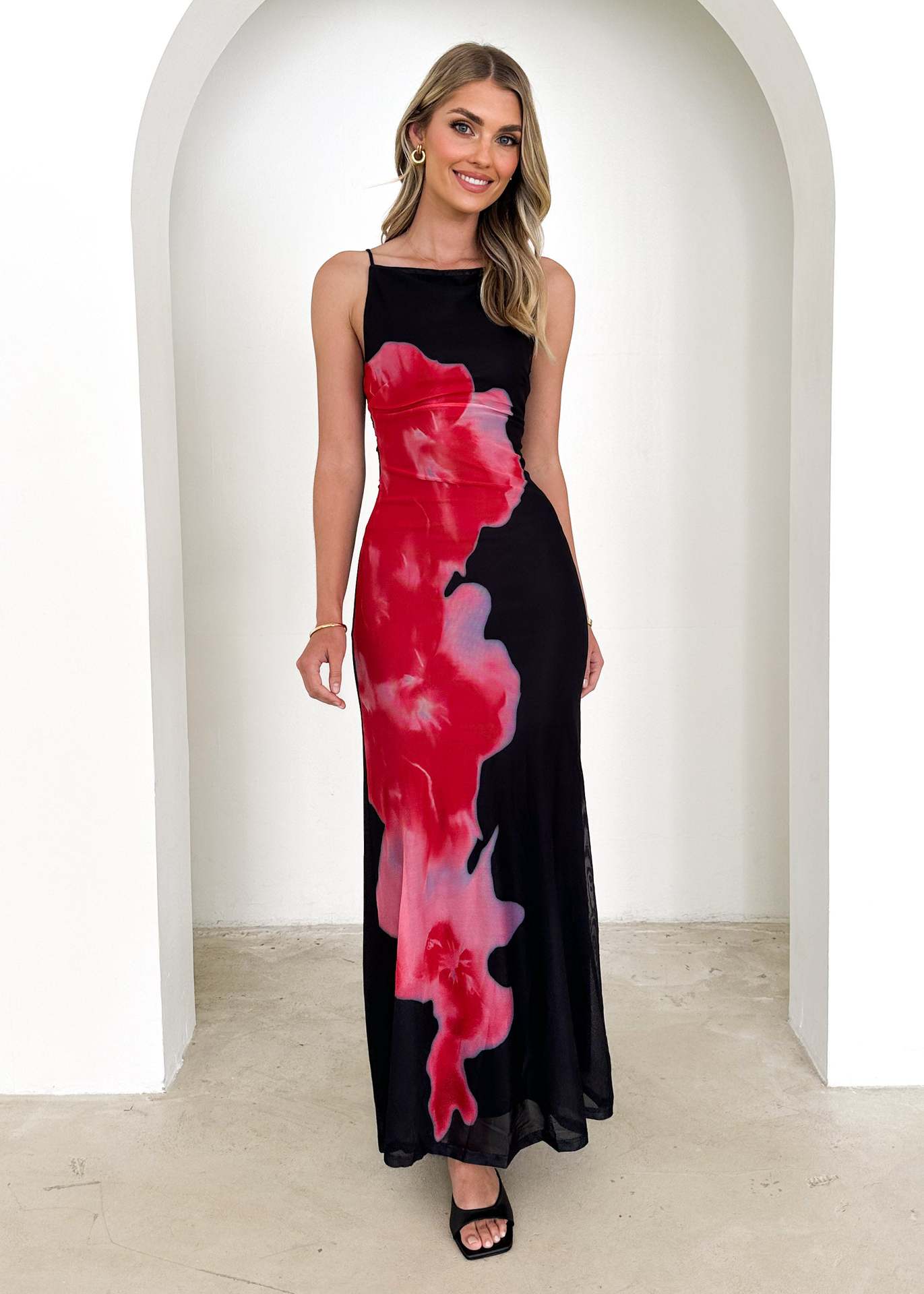 Women’s Spring/Summer New Arrival Slim-Fit Camisole Color-Block Floral Print Maxi Dress