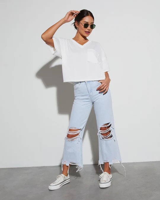 Women’s Vintage Wide-Leg Loose Straight-Leg Ripped Long Jeans