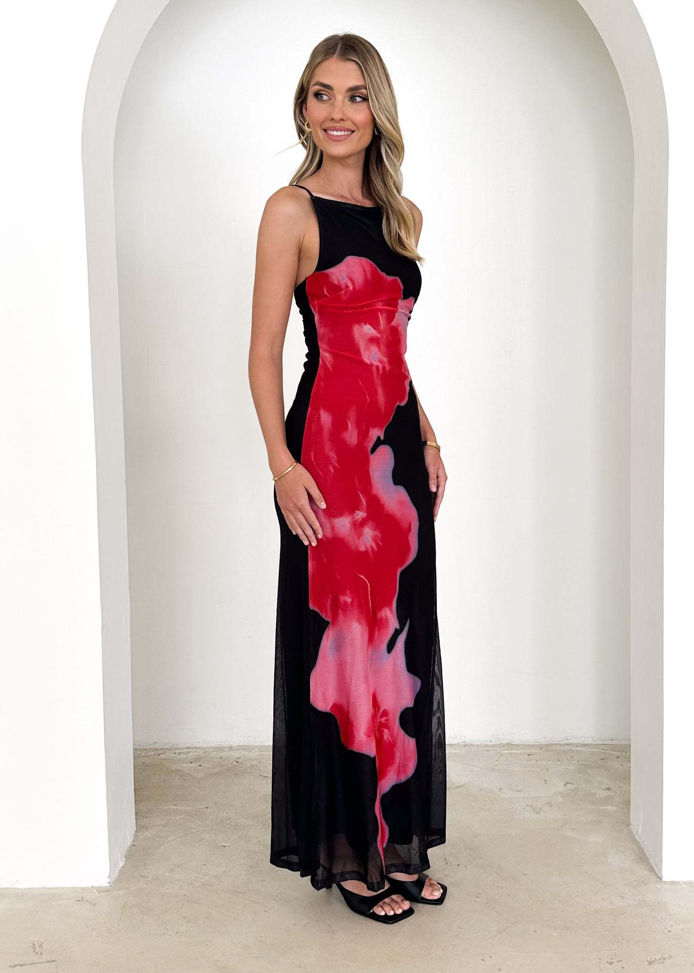 Women’s Spring/Summer New Arrival Slim-Fit Camisole Color-Block Floral Print Maxi Dress