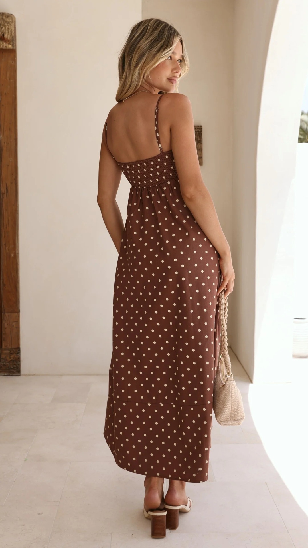 Women’s New Arrival Polka Dot Print High-Waist Flared Resort Maxi Dress