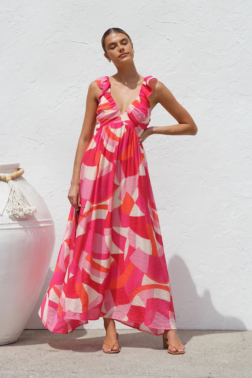 Women’s Summer New Arrival Ins Style Printed V-Neck Flared Camisole Maxi Dress