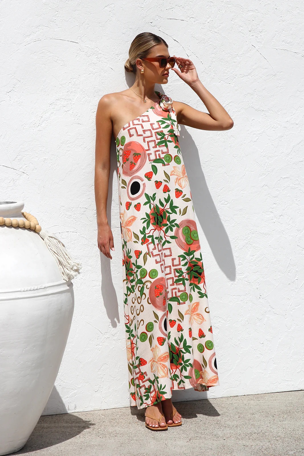 Women’s New Arrival Printed Asymmetric Tie Elegant Maxi Dress