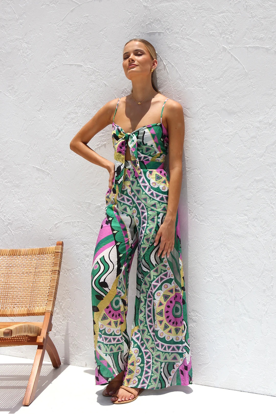 Women’s New Arrival Camisole Jumpsuit – Influencer Style Printed Shirred Camisole Jumpsuit