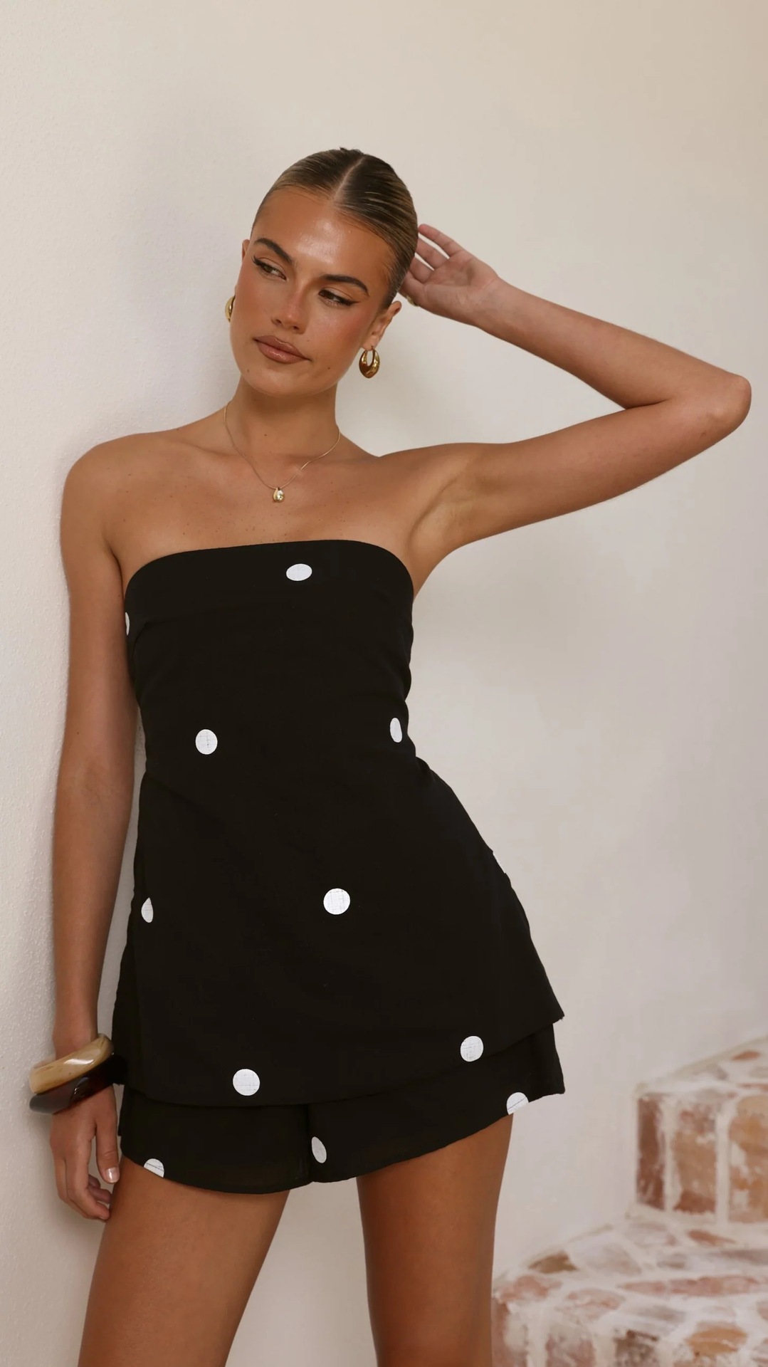 Women’s Summer New Arrival Casual Set – Polka Dot Print Sexy Strapless Shorts Set