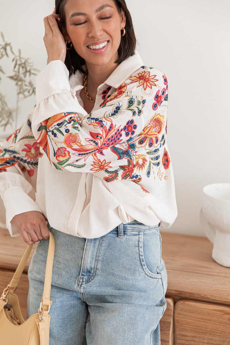 Women’s New Arrival Placement Print Loose Plus Size Casual Long Sleeve Shirt