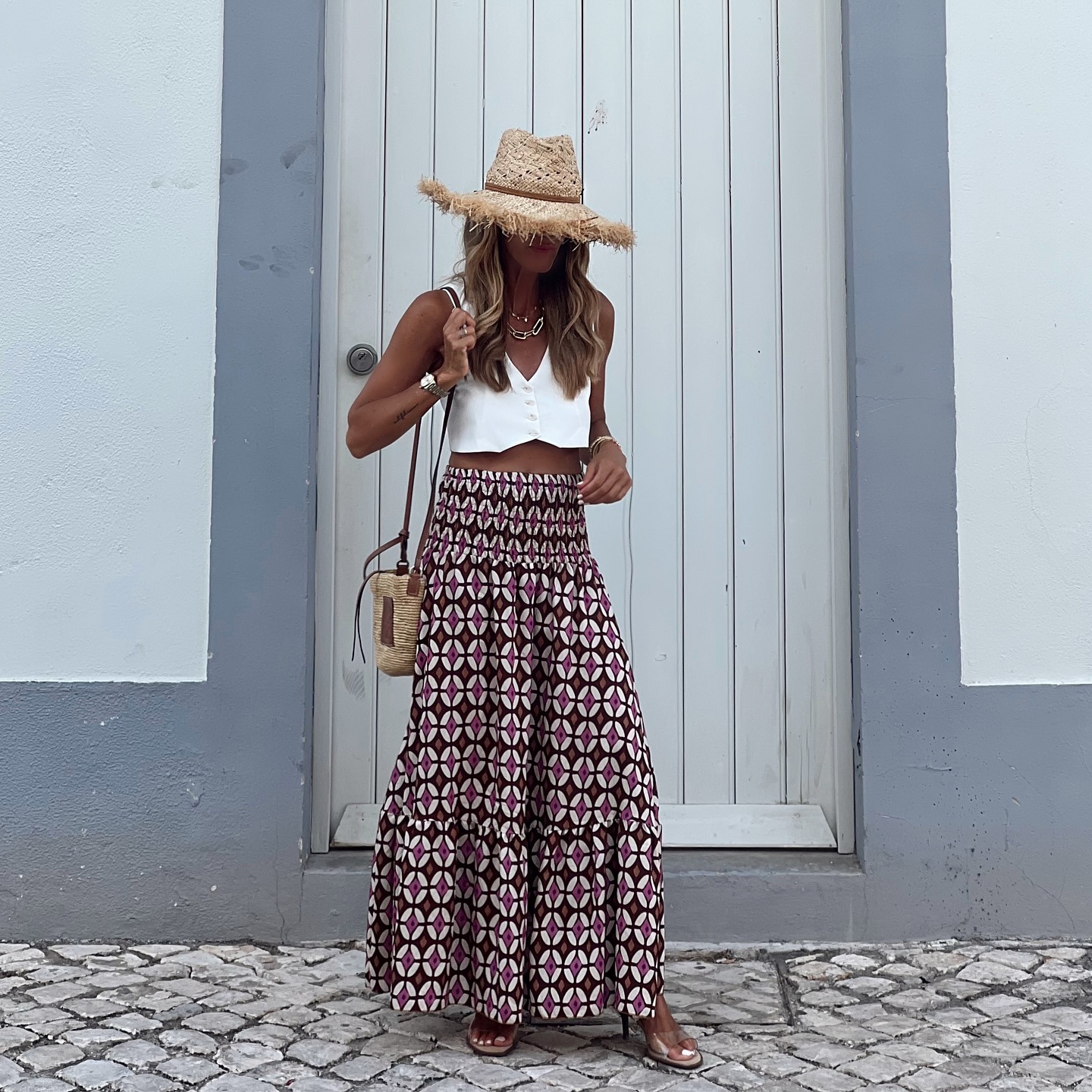 Women’s Fall New Arrival Print Elastic Waist Flared Resort Long Skirt