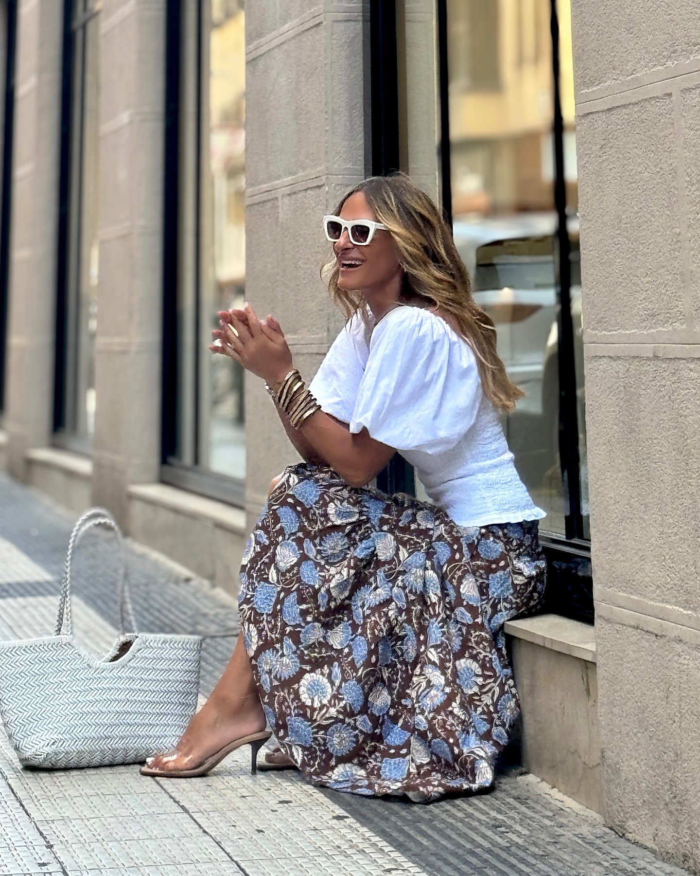 Women’s Influencer Style Elastic Waist Flared Printed Long Skirt