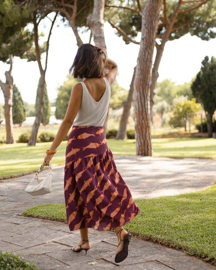 Women’s Fall New Arrival Printed High-Waist Casual Resort Long Skirt