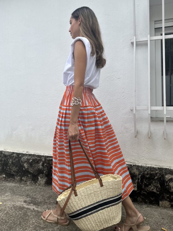 Women’s Summer New Arrival Stripe Print Ruffled Flared Resort Skirt