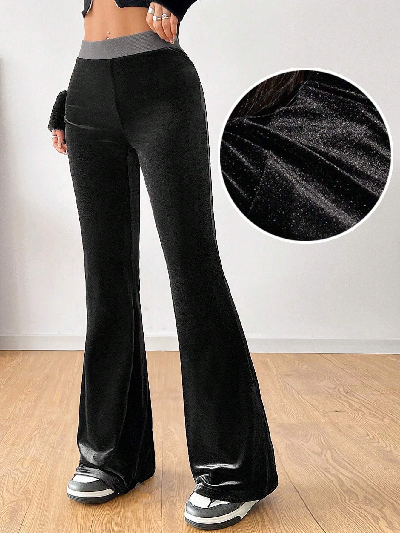 Women’s 2026 Minimalist Korean Velvet Casual Pants – Spring/Summer High-Waist Slim-Fit Elastic Waist Wide-Leg Long Pants