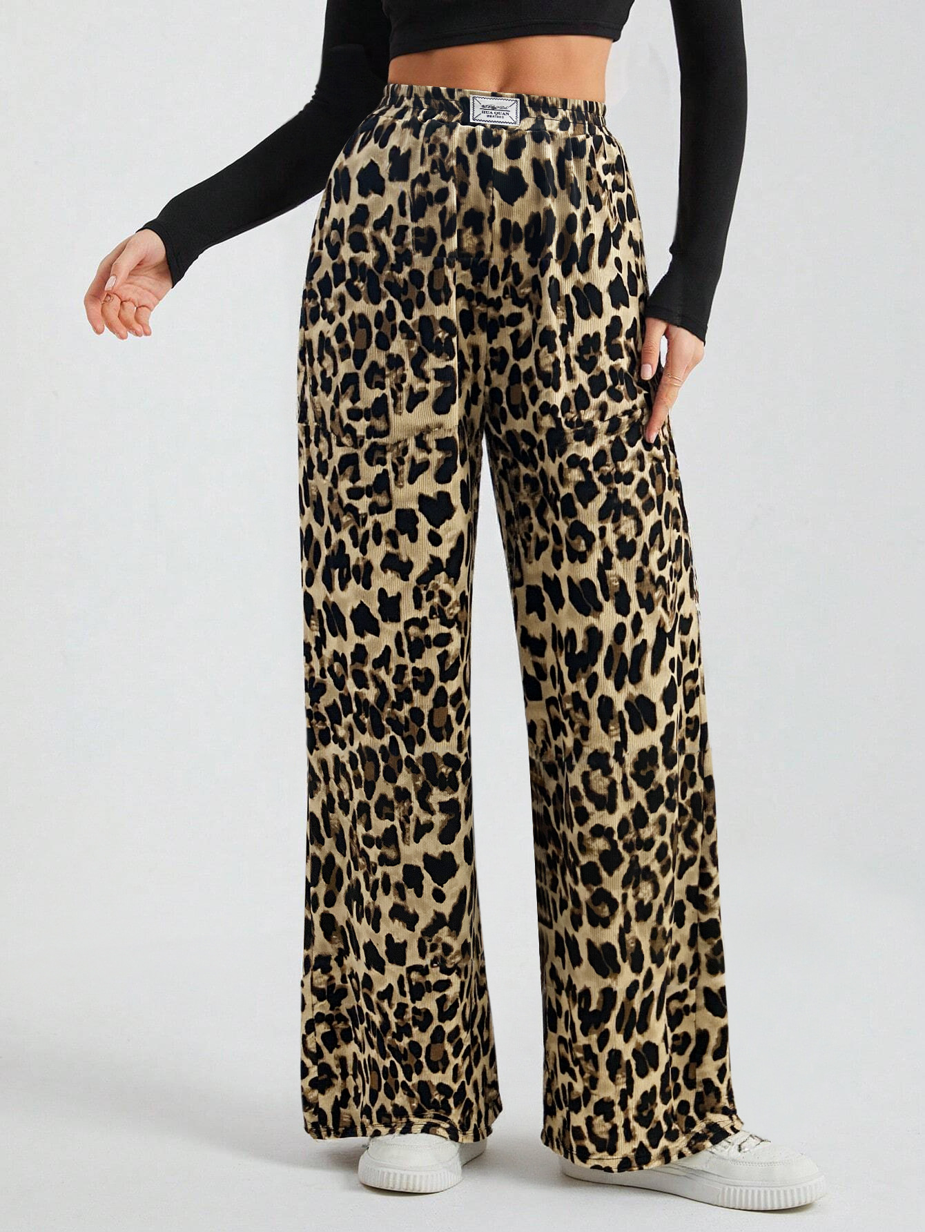 Women’s Retro Chic Leopard Print Wide-Leg Pants – Spring/Summer High-Waist Draping Loose Long Pants Ins Style Floor-Length Trousers