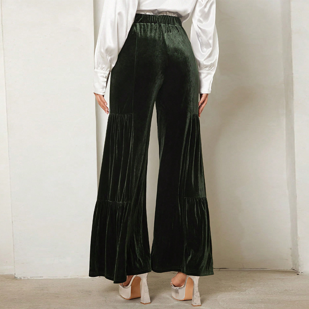 Women’s Fall/Winter Velvet Wide-Leg Pants – Ruffled High-Waist Straight Loose Slimming Elegant Long Pants
