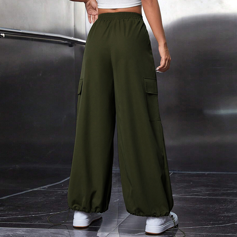 Women’s Spring/Summer 2026 New Arrival Elastic Waist Loose Casual Wide-Leg Sport Cargo Pants Elastic Cuff Long Pants