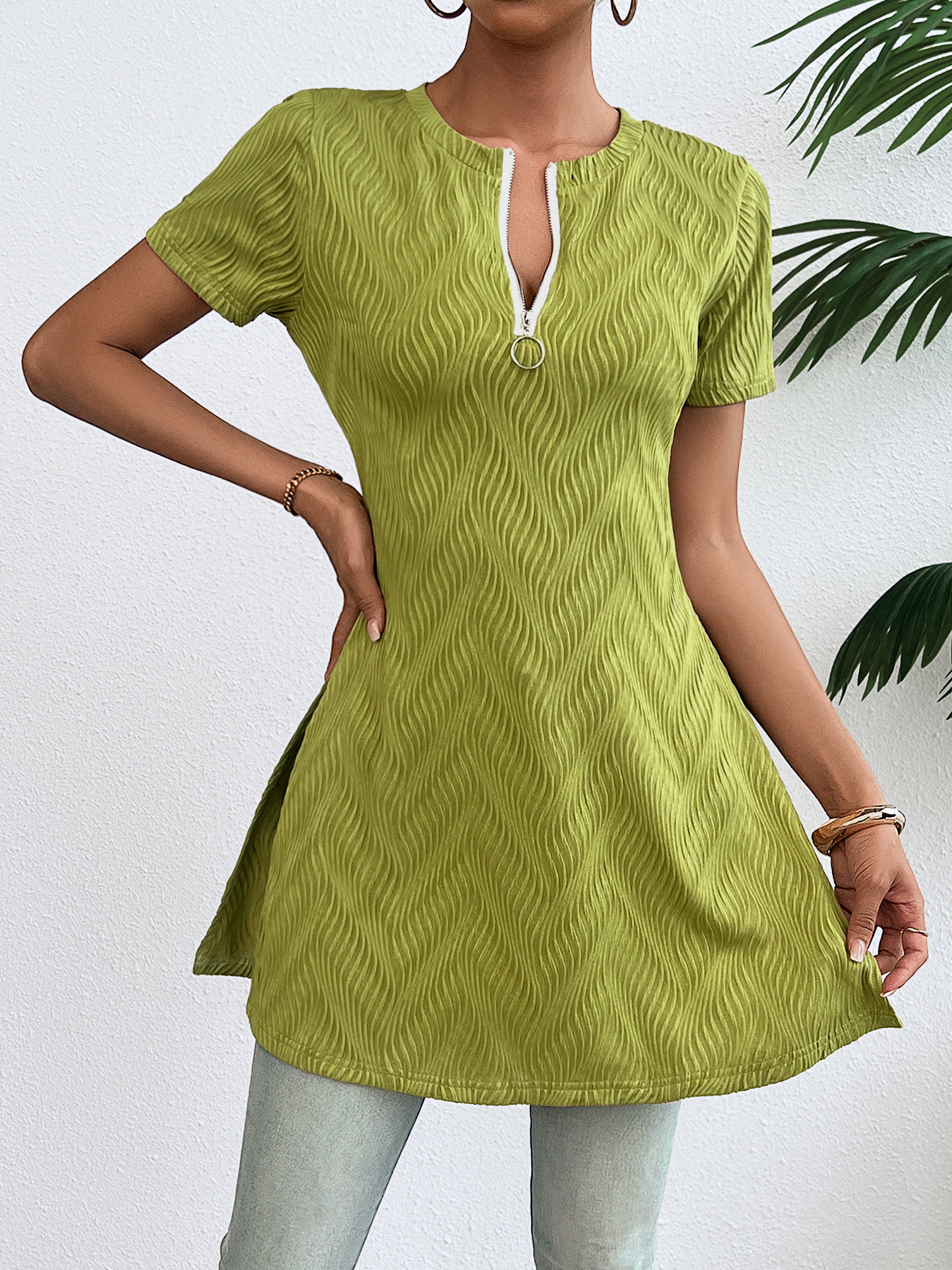 Women’s Spring Sexy A-Line Mini Dress with Short Sleeves and Zipper