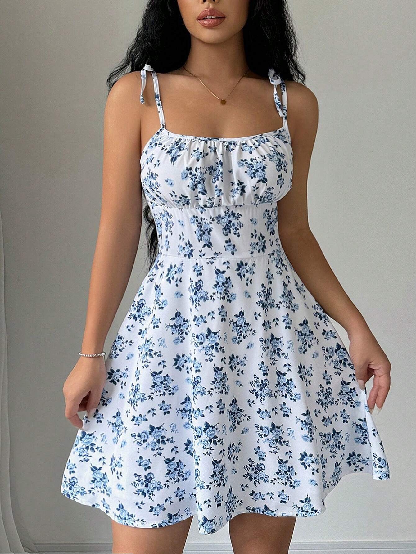 Women’s 2026 Summer New Arrival Bestseller Floral Camisole Short Dress – Square Neck Soft Style Mini Dress