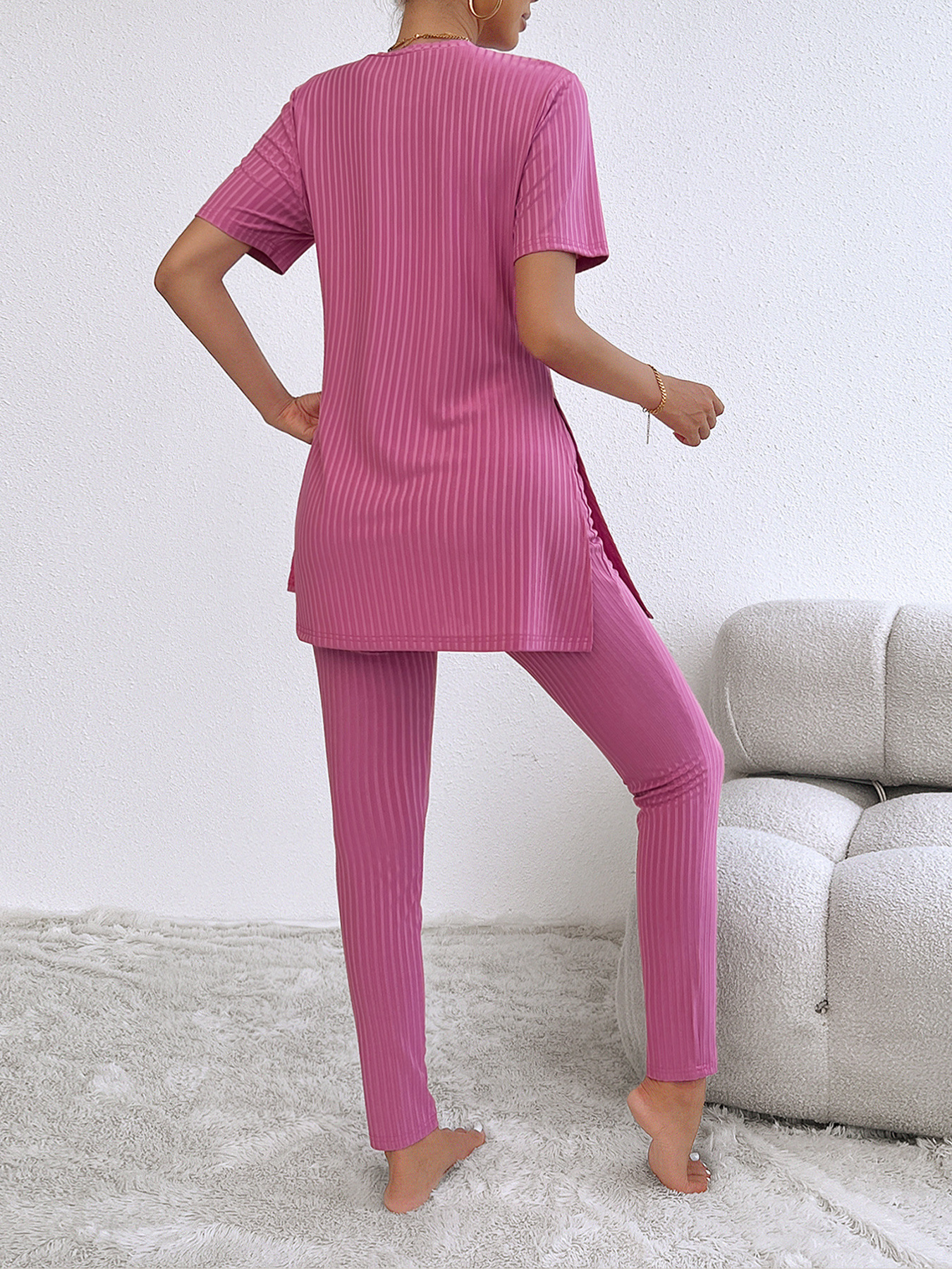 Women’s Solid Ribbed Long Sleeve Set – Spring/Summer Fashion Casual Versatile Elegant Slim-Fit