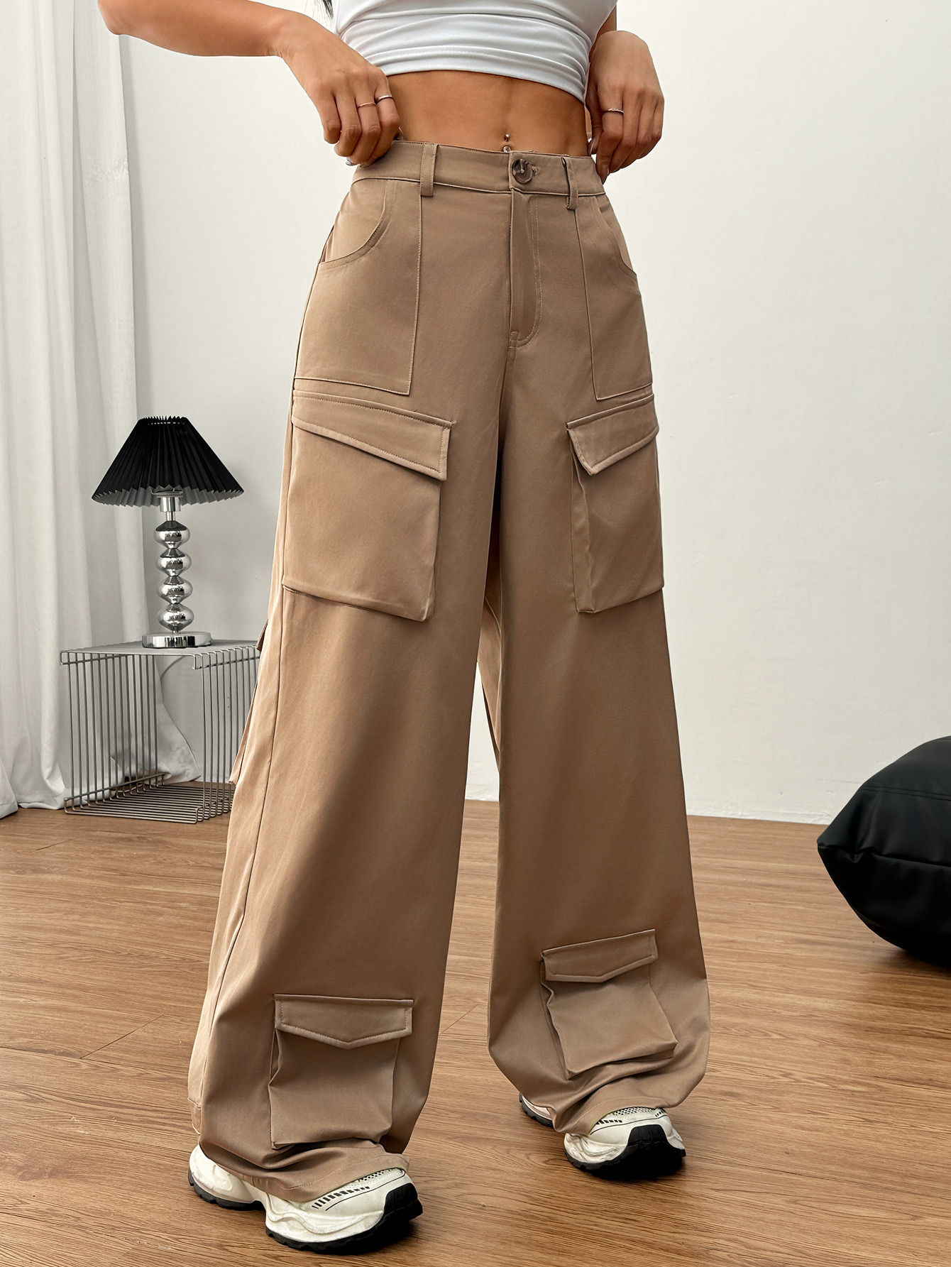 Women’s 2026 Spring/Summer New Arrival Loose Casual American Wide-Leg Long Pants Streetwear Pocket Cargo Pants