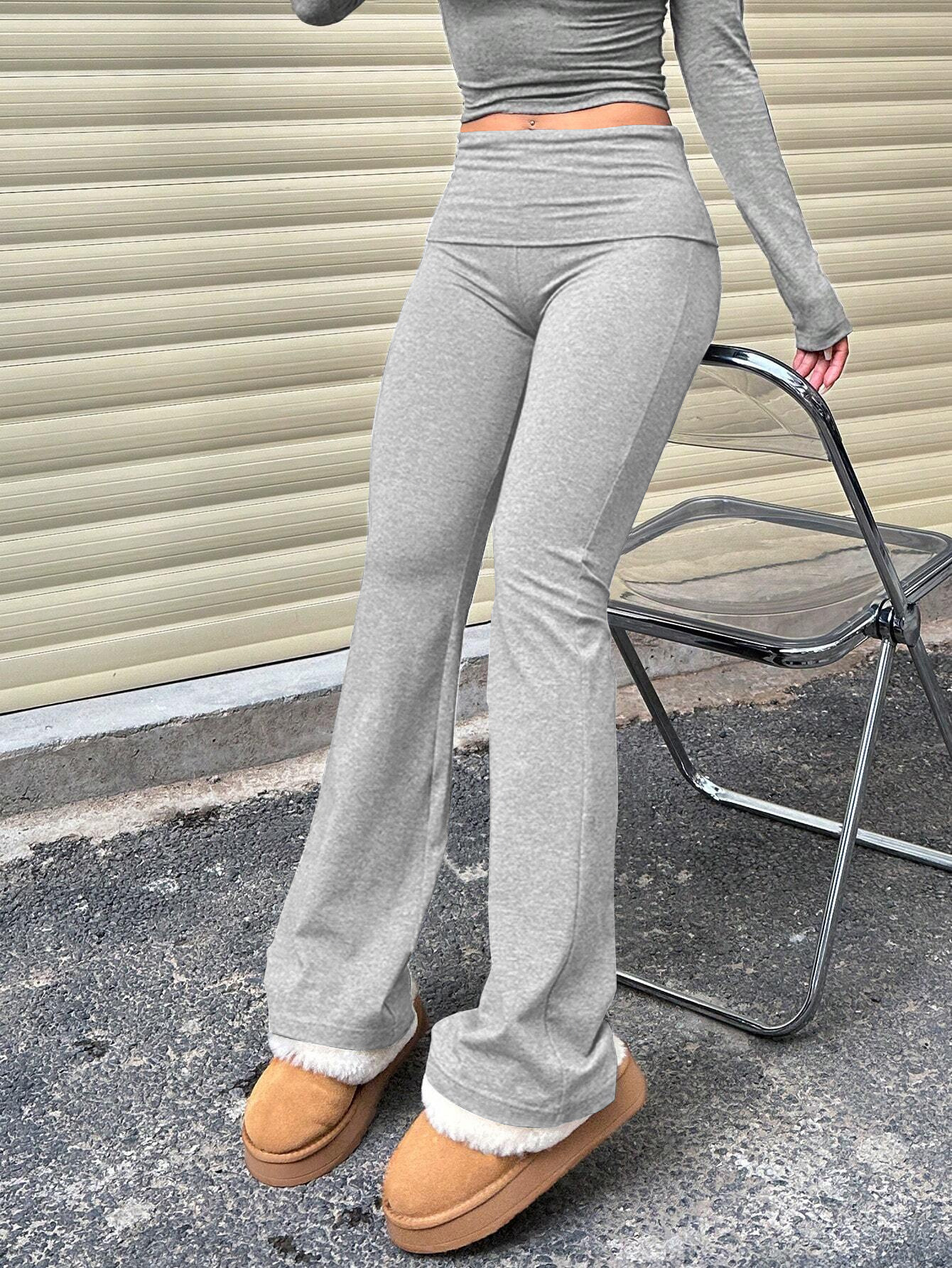 Women’s Ins Bestseller 2026 Sexy Hot Girl Slim-Fit Knit Designer Wide Waistband Slimming Micro-Flared Long Pants