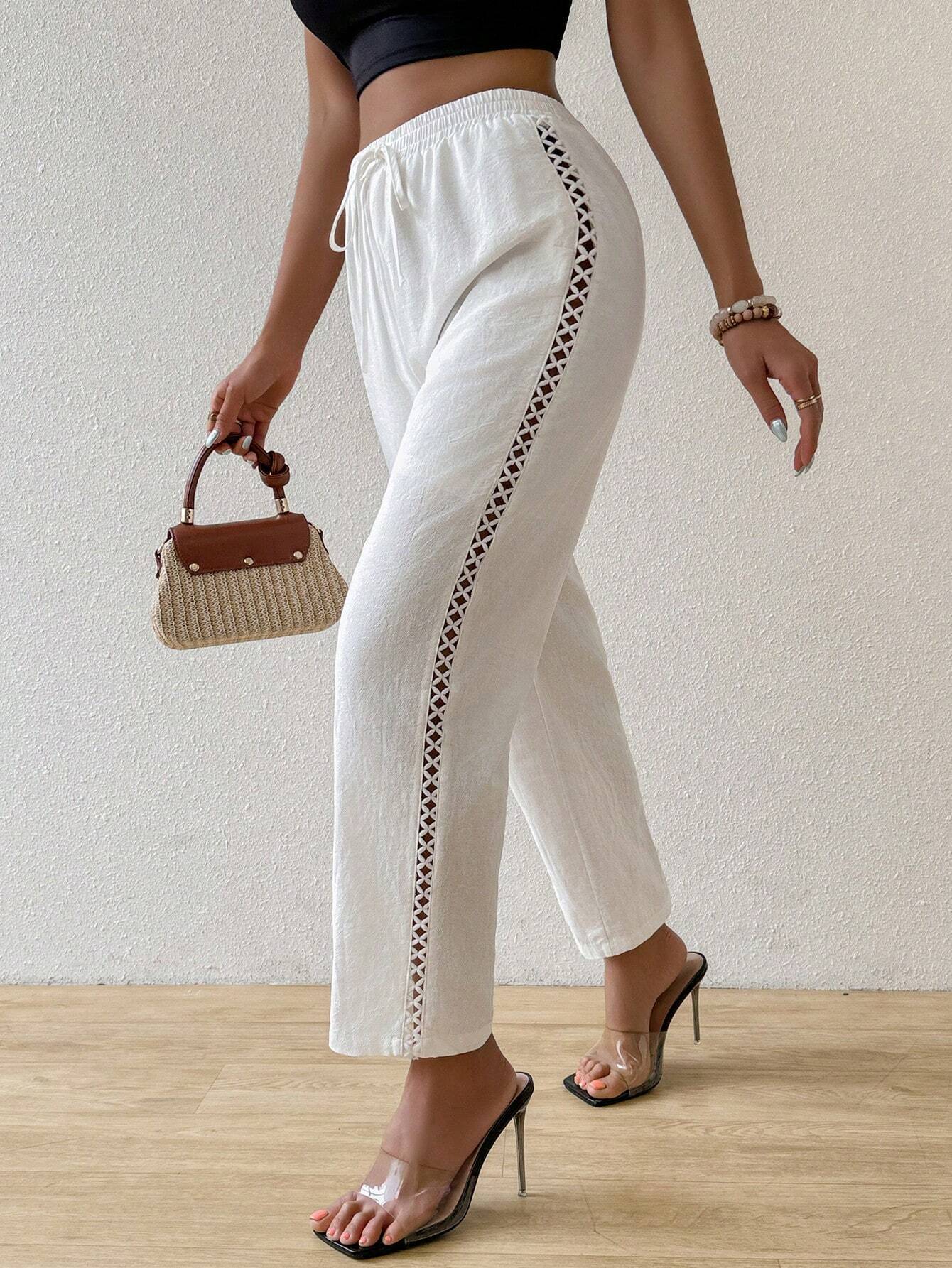 Women’s 2026 Sexy Casual Designer Clever Side Cut-Out Elastic Drawstring Straight Pants