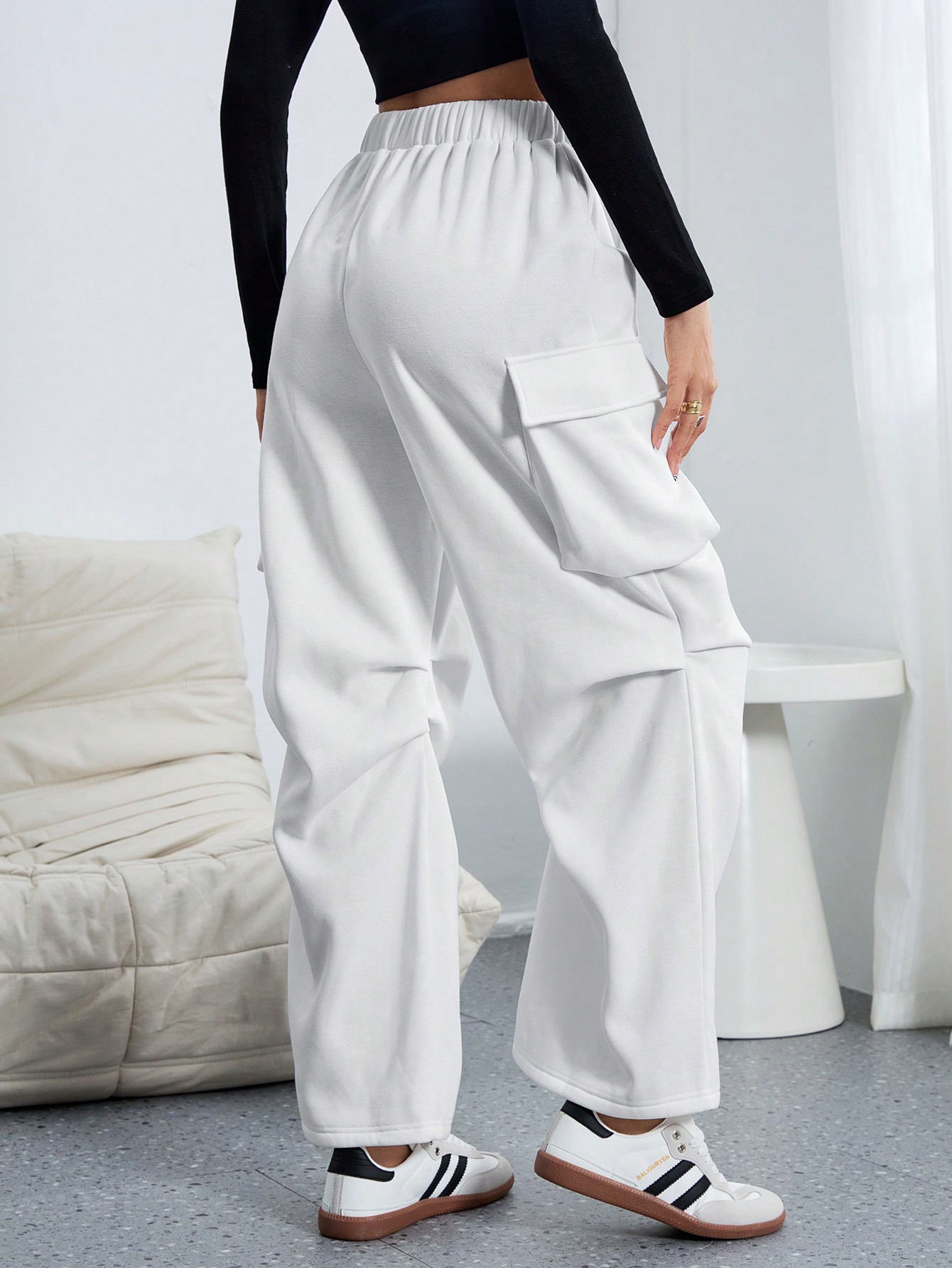 Women’s 2026 Fall/Winter Elastic Waist Cargo Pants – High-Street Loose Straight Wide-Leg Sports Casual Long Pants