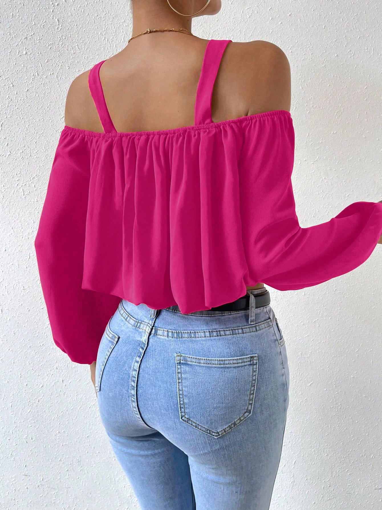 Women’s Bestseller 2026 Hot Girl Camisole Off-Shoulder Trendy Color Lantern Sleeve Loose Crop Top