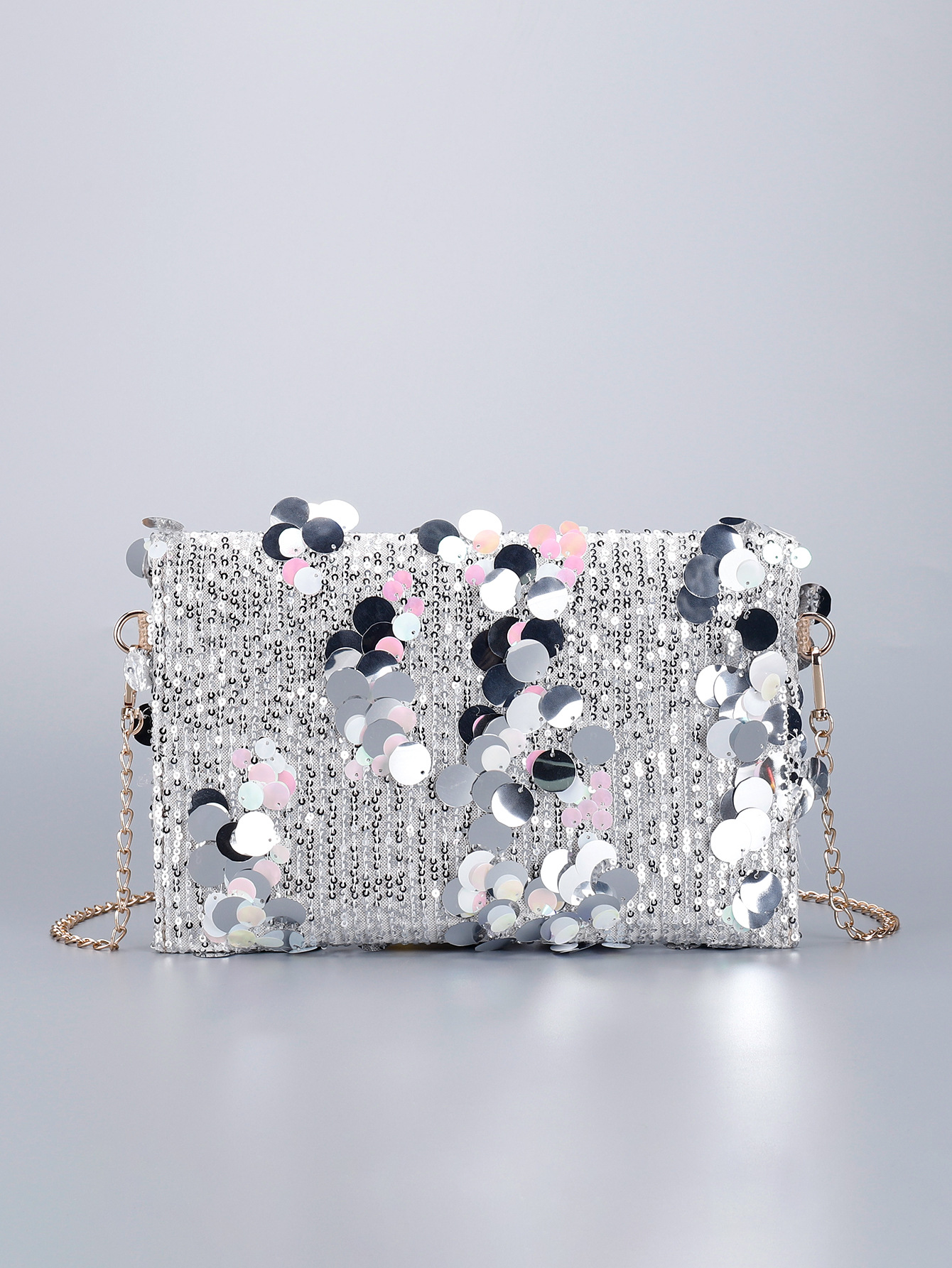 Women’s Sequin Embroidered Shoulder Bag – Chain Evening Bag Fashion Purse Spring/Summer Unique Envelope Bag Silver Handbag