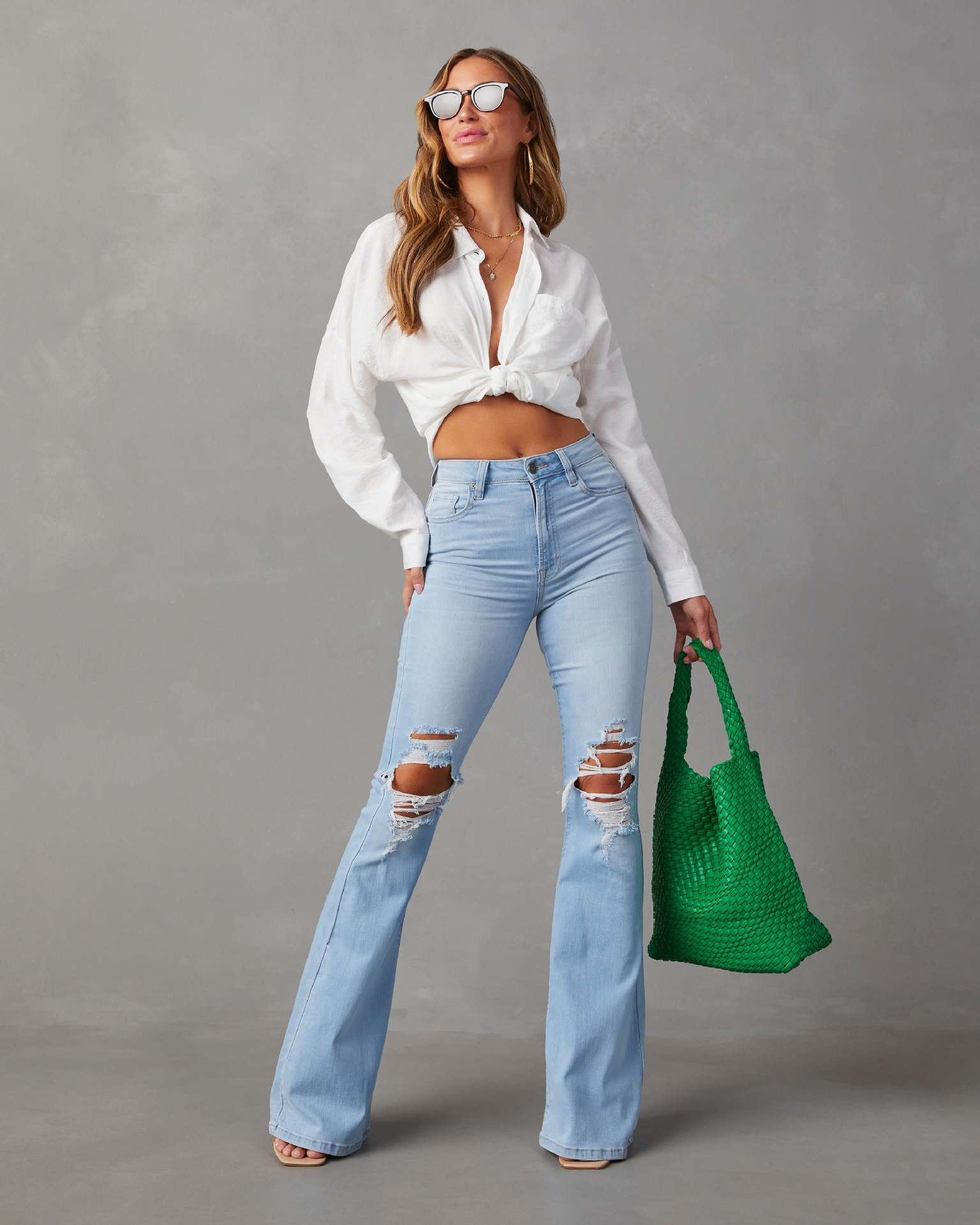 Women’s High-Waist Washed Ripped Wide-Leg Long Jeans – Spring/Summer Elegant Denim Pants