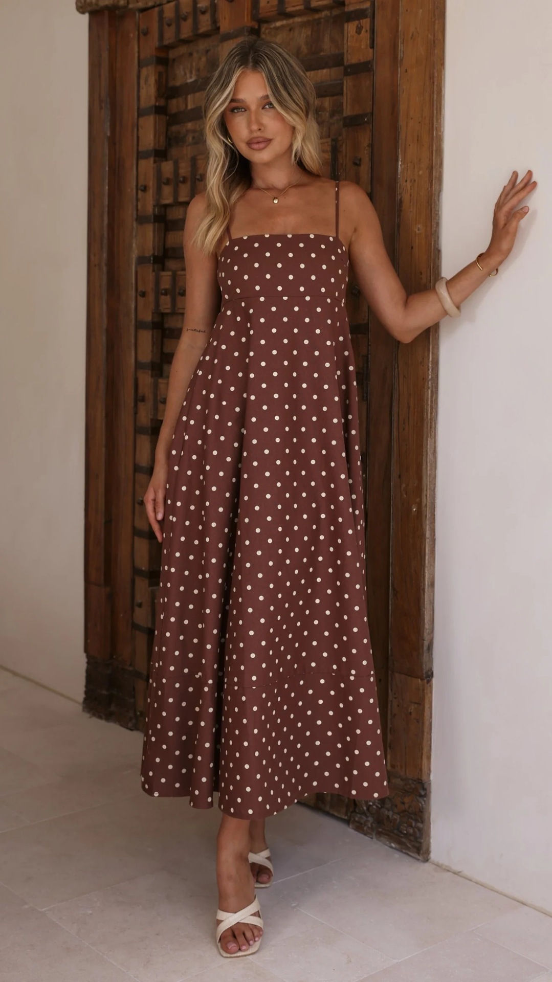 Women’s New Arrival Polka Dot Print High-Waist Flared Resort Maxi Dress