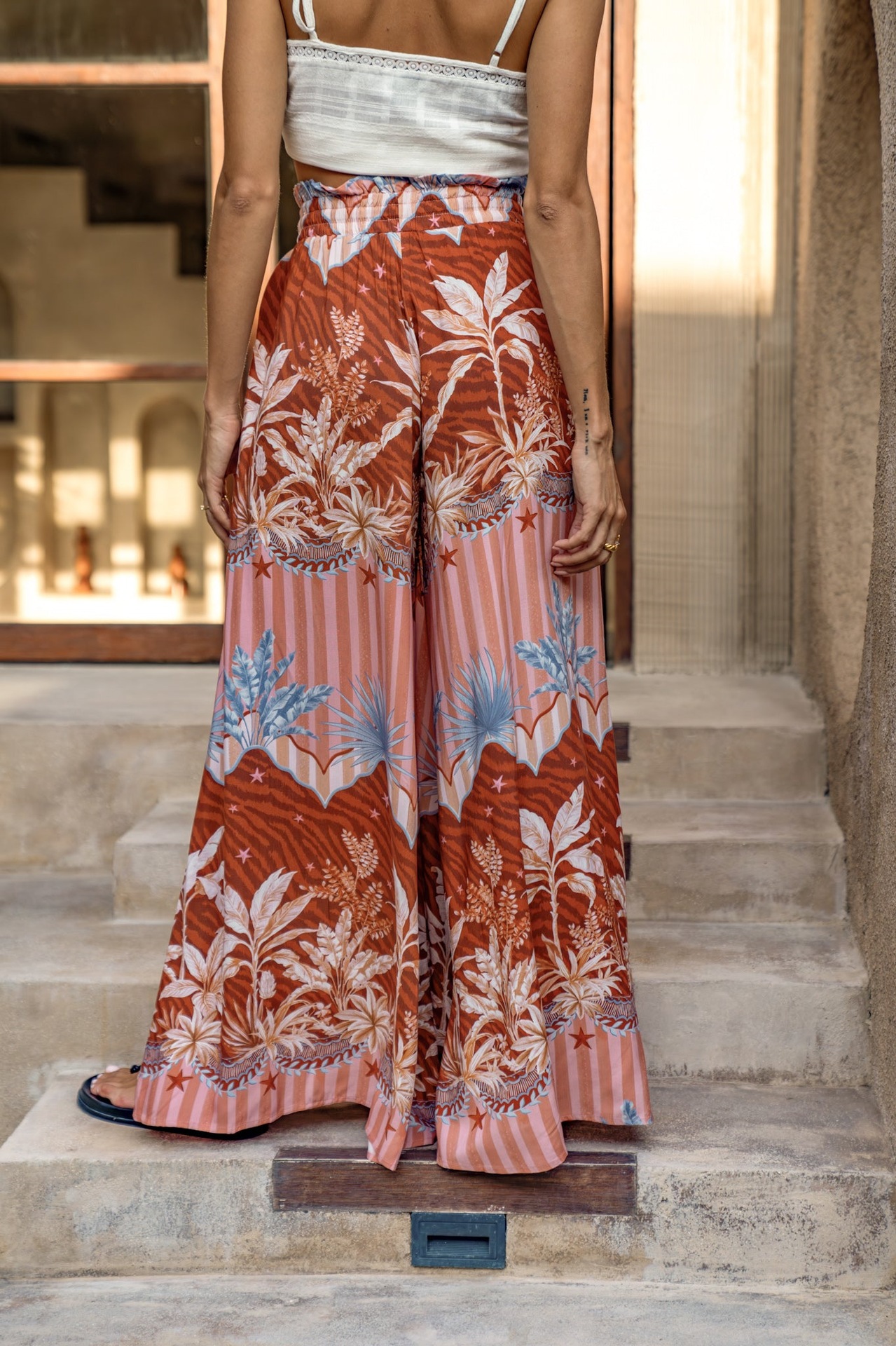 Women’s Summer New Arrival Printed Wide-Leg Pants – Elastic Waist Casual Resort Wide-Leg Long Pants