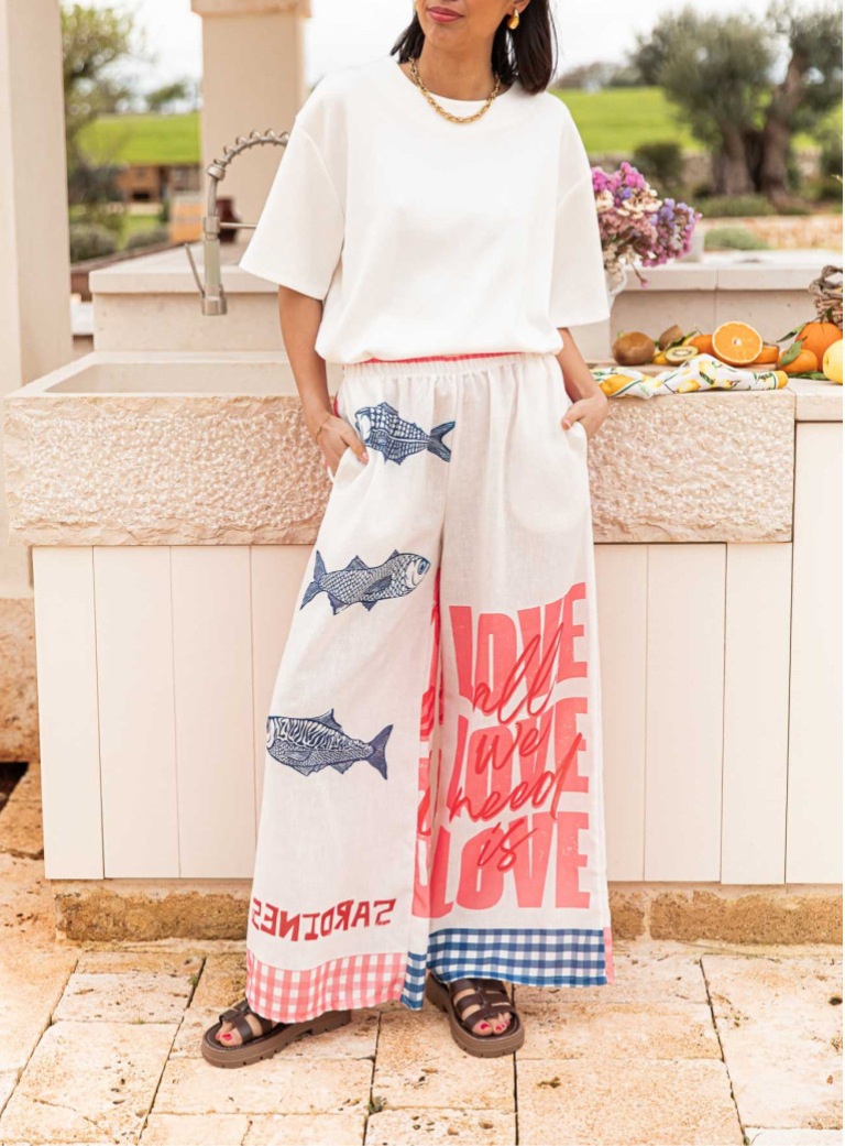 Women’s Summer New Arrival Graffiti Placement Print Loose Casual Resort Wide-Leg Straight Pants