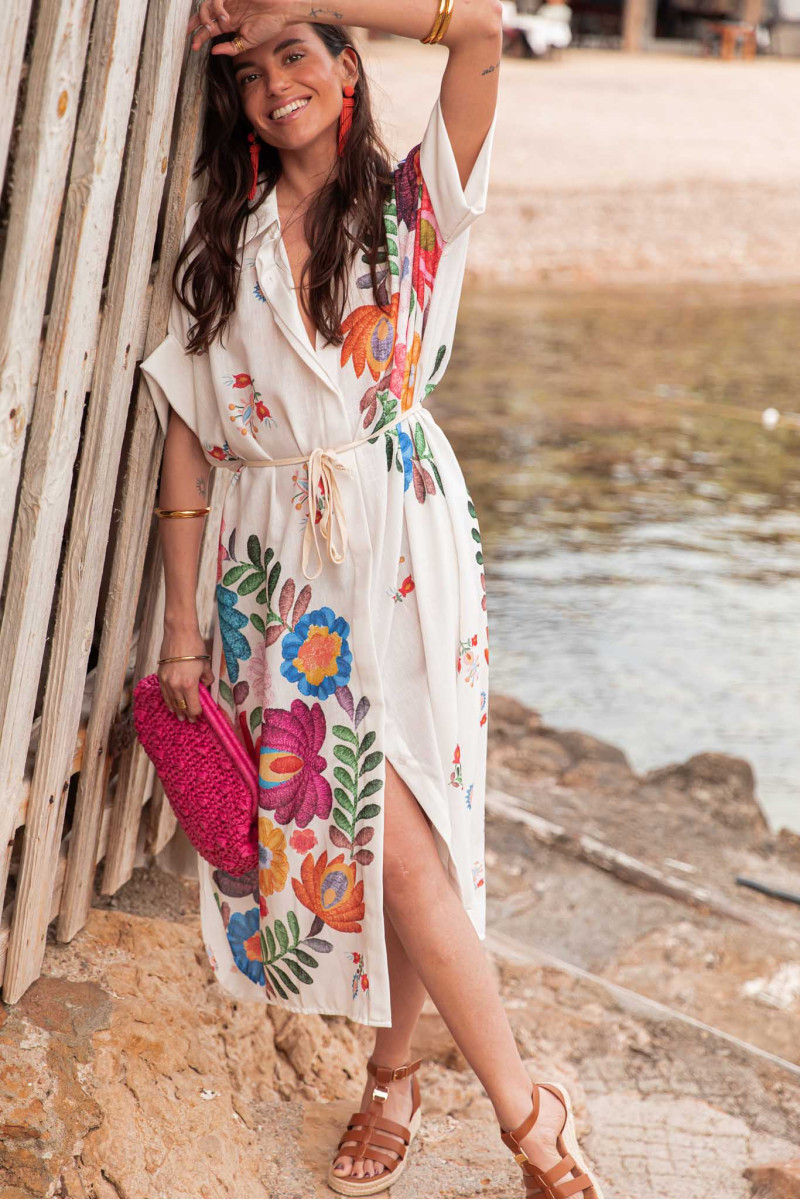 Women’s Placement Print Loose Casual Beach Dress – Seaside Resort Long Robe