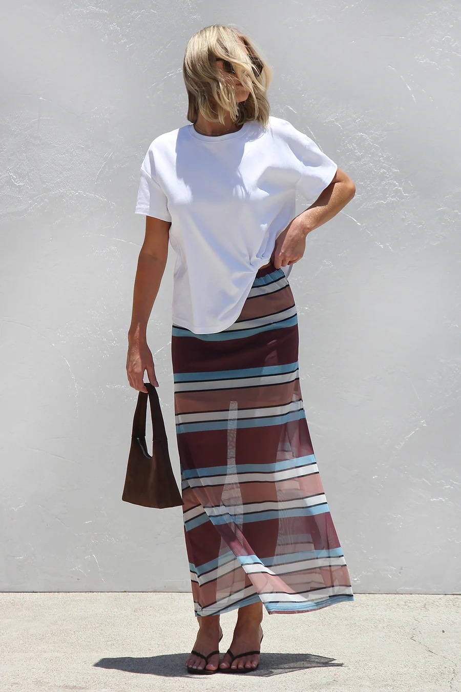 Women’s New Arrival Mesh Polka Dot Stripe Print Casual Resort Skirt