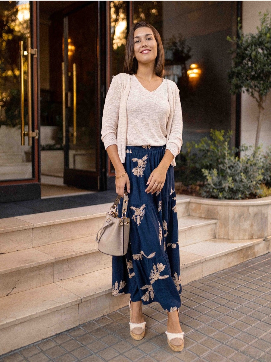 Women’s Fall New Arrival Elastic Waist Printed Flared Long Skirt