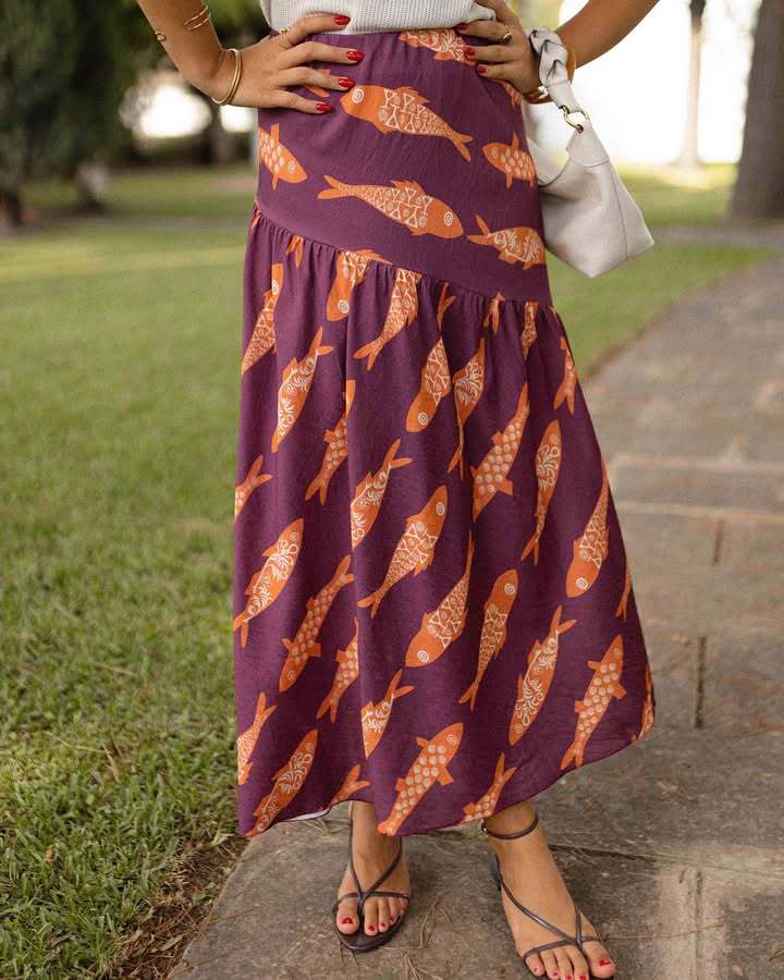 Women’s Fall New Arrival Printed High-Waist Casual Resort Long Skirt