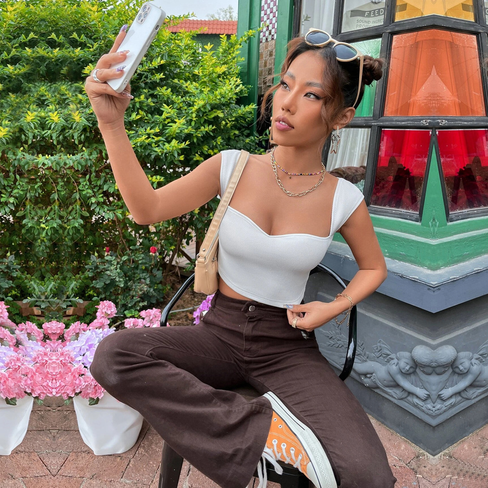 Women’s New Arrival Ins Influencer Style Slim-Fit Square Neck Cropped Sleeveless T-Shirt Tank Top