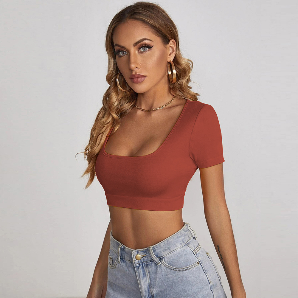 Women’s Summer New Arrival Square Neck Crop T-Shirt – Sexy Slim-Fit Streetwear Short Sleeve Top