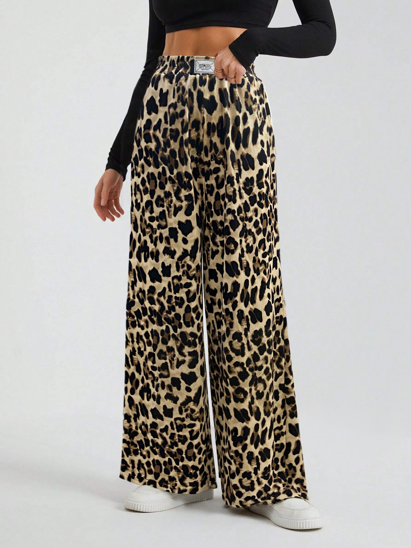 Women’s Retro Chic Leopard Print Wide-Leg Pants – Spring/Summer High-Waist Draping Loose Long Pants Ins Style Floor-Length Trousers